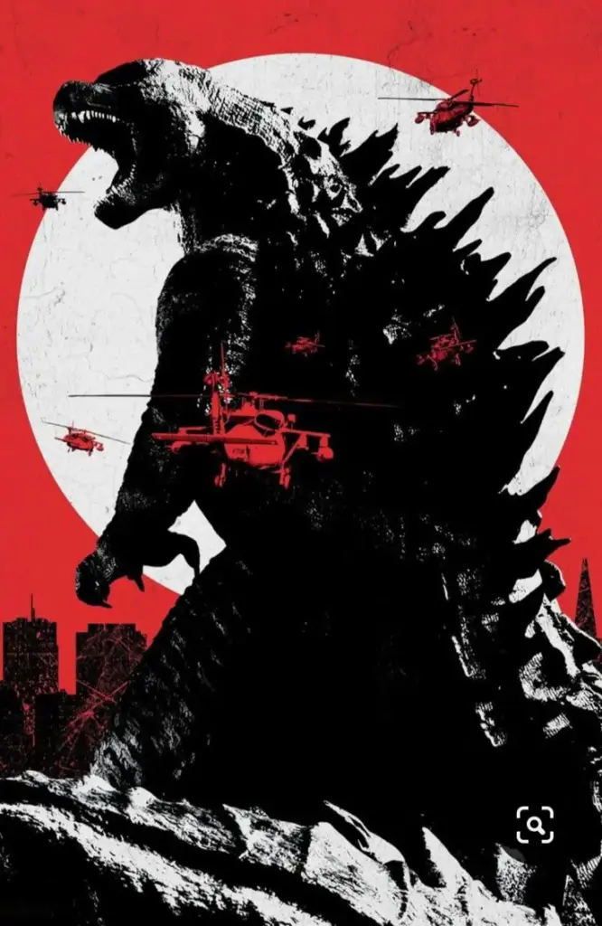 Riesiger atomarverseuchte Echse in Tokyo-Innenstadt Poster